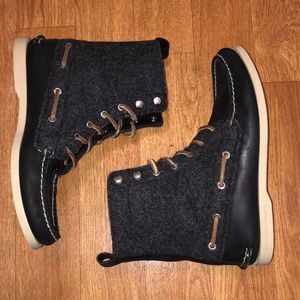 Sperry Top-Sider High Top Acklin Boots Wolf Grey Leather and Wool